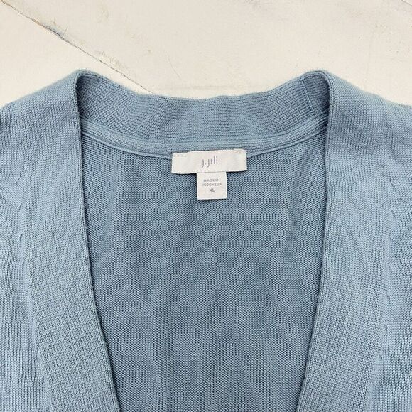 J Jill Women's XL Aqua Button Front Cardigan Sweater Cotton Blend 3/4 Sleeve - Picture 3 of 13